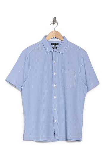 Greg Norman Stripe Print Seersucker Short Sleeve Shirt In Vineyard Blue
