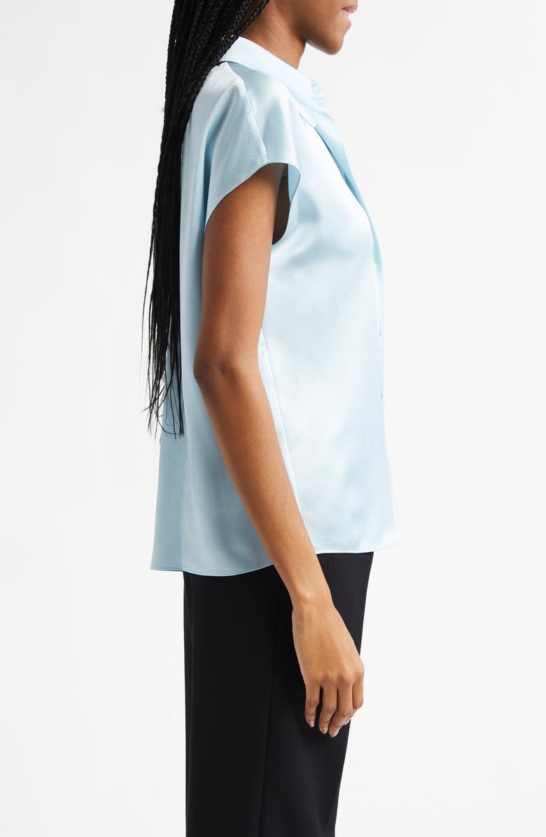 Vince Cap Sleeve Gathered Back Short Sleeve Silk Button-Up Shirt, Alternate, color, Celeste