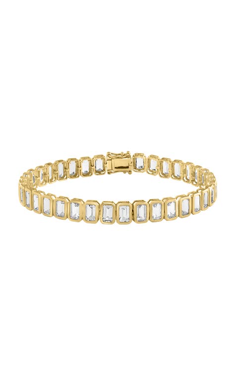 14K Yellow Gold  Emerald Cut White Topaz Bracelet