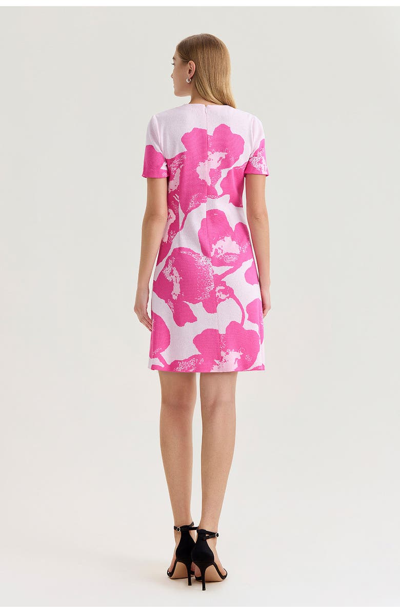 Ming Wang Floral Jacquard Soft Knit A-Line Dress, Alternate, color, Carmine Rose/White