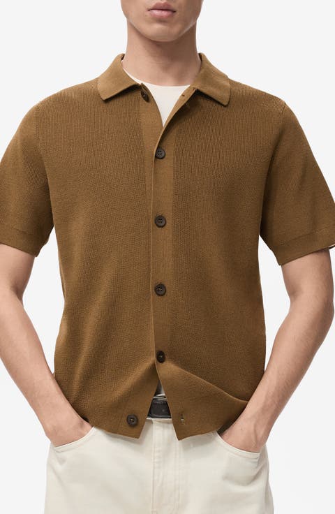 Short Sleeve Knit Button-Up Shirt