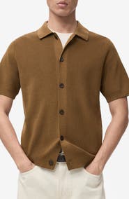MANGO Short Sleeve Knit Button-Up Shirt