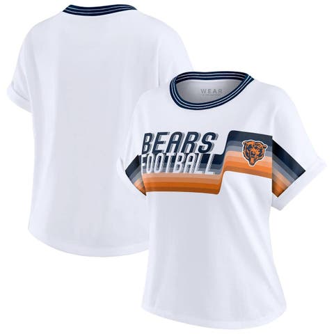 Women's WEAR by Erin Andrews White Chicago Bears Cropped Center Stripe Dolman T-Shirt