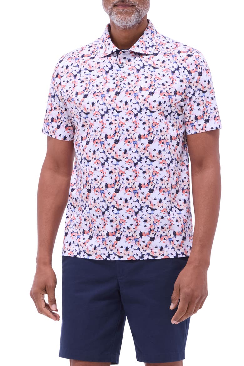 Hendrix Digital Floral Print Pima Cotton Polo, Main, color, NAVY