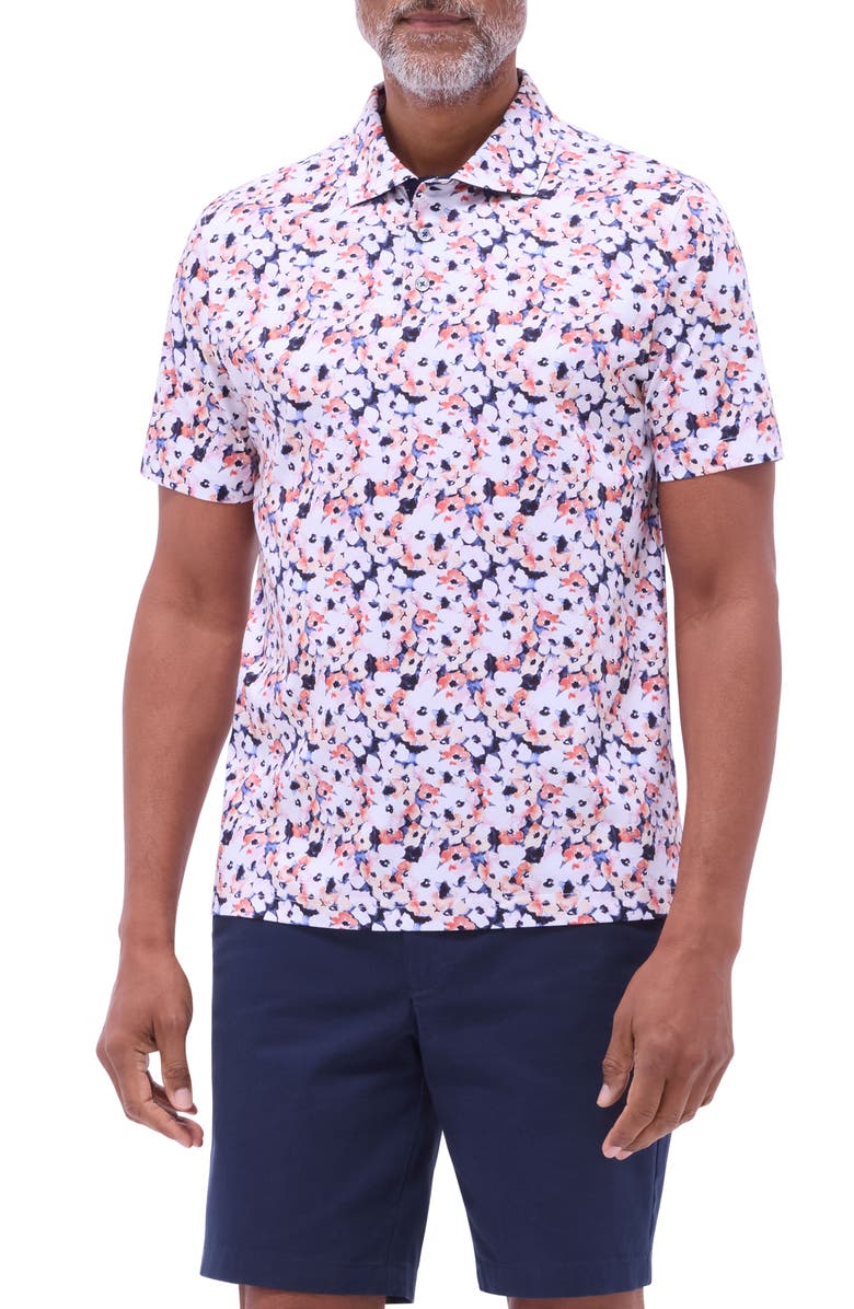 Bugatchi Hendrix Digital Floral Print Pima Cotton Polo, Main, color, Navy