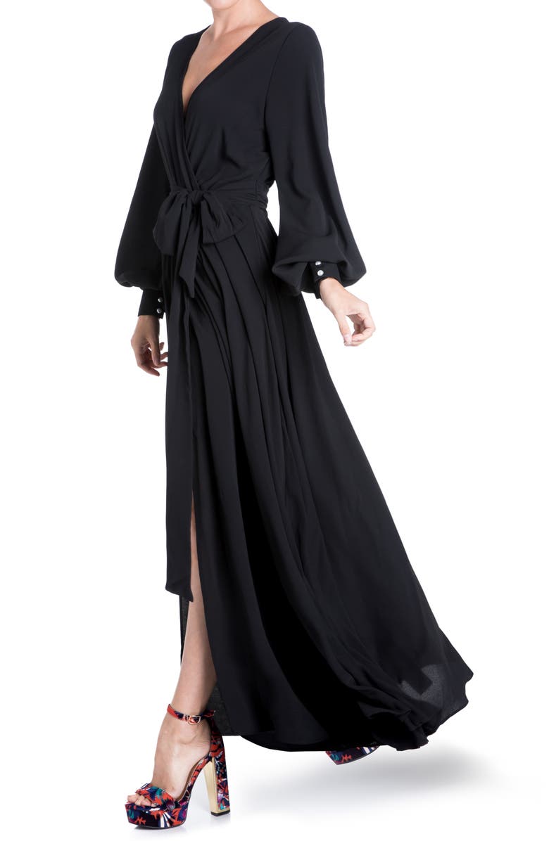 MEGHAN LA Surplice V-Neck Self Tie Wrap Maxi Dress, Alternate, color, 