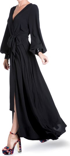 Surplice V-Neck Self Tie Wrap Maxi Dress