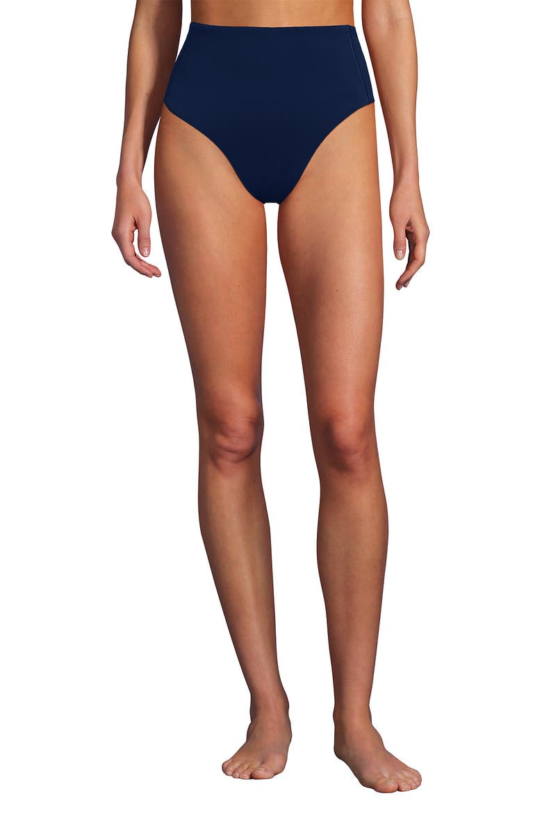 Tugless QuickDry High Waisted High Leg Bikini Bottoms, Alternate, color, Deep Sea Navy