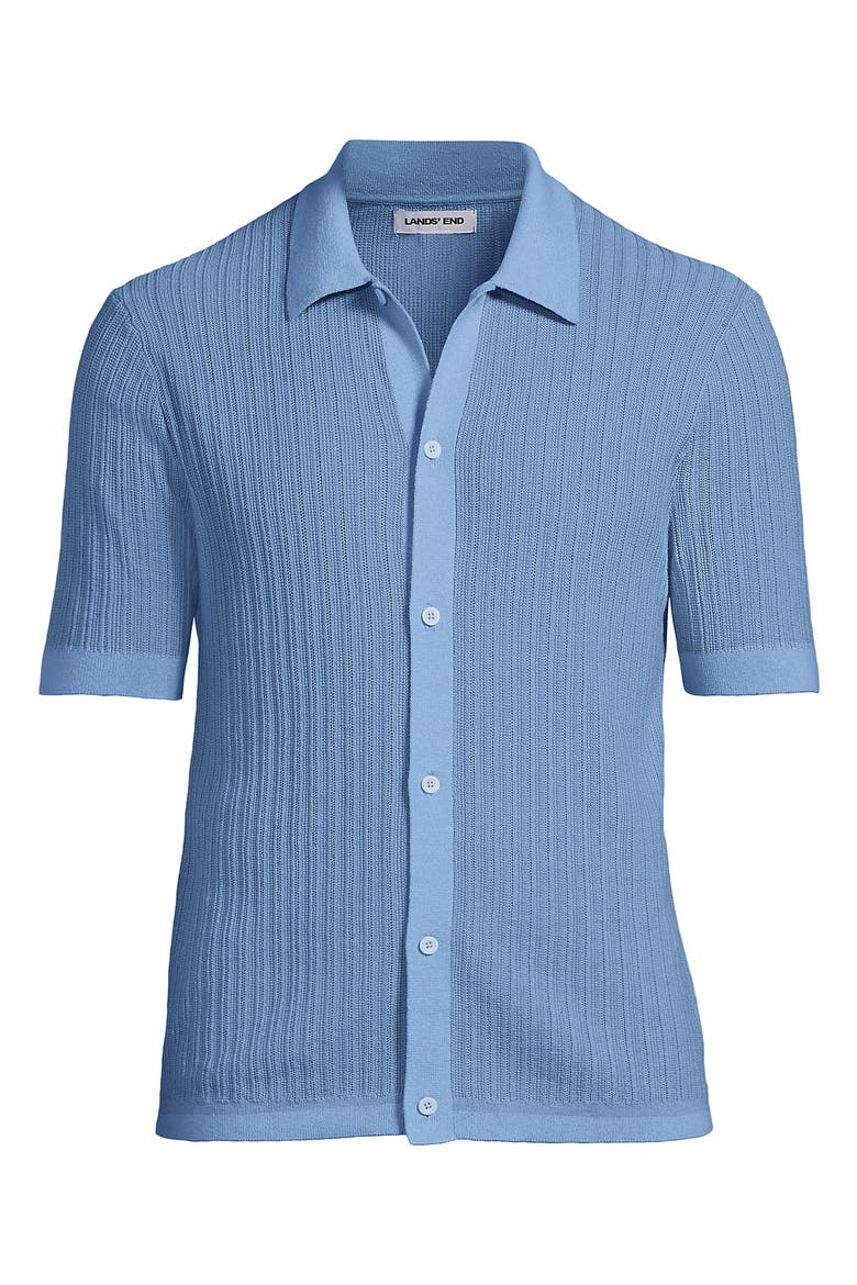 Short Sleeve Lightweight Button Through Polo, Alternate, color, Oasis Blue