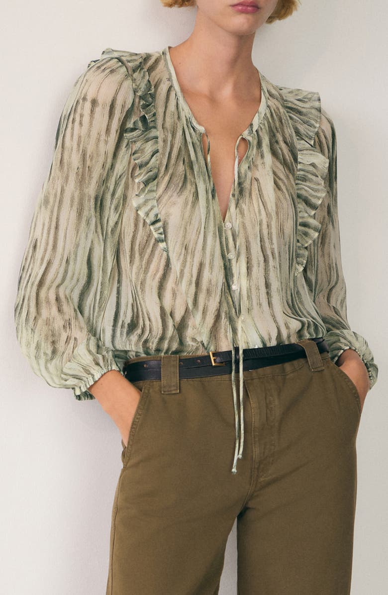 MANGO Ruffle Semisheer Top, Main, color, 