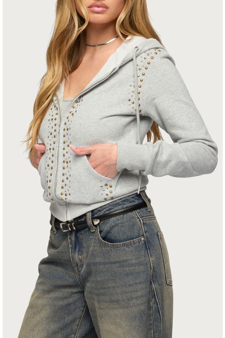 Patricia Studded Zip-Up Hoodie, Alternate, color, GRAY-MELANGE