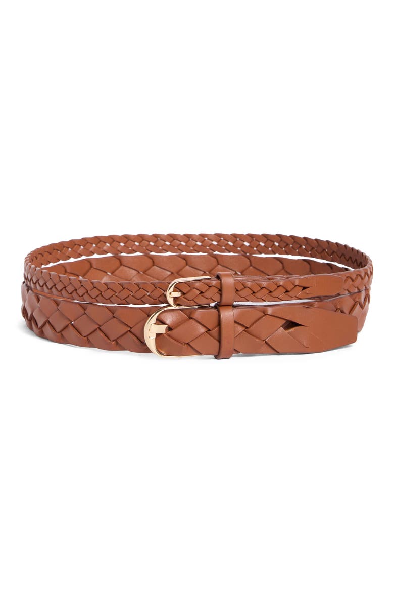 Double Braid Leather Belt, Main, color, COGNAC