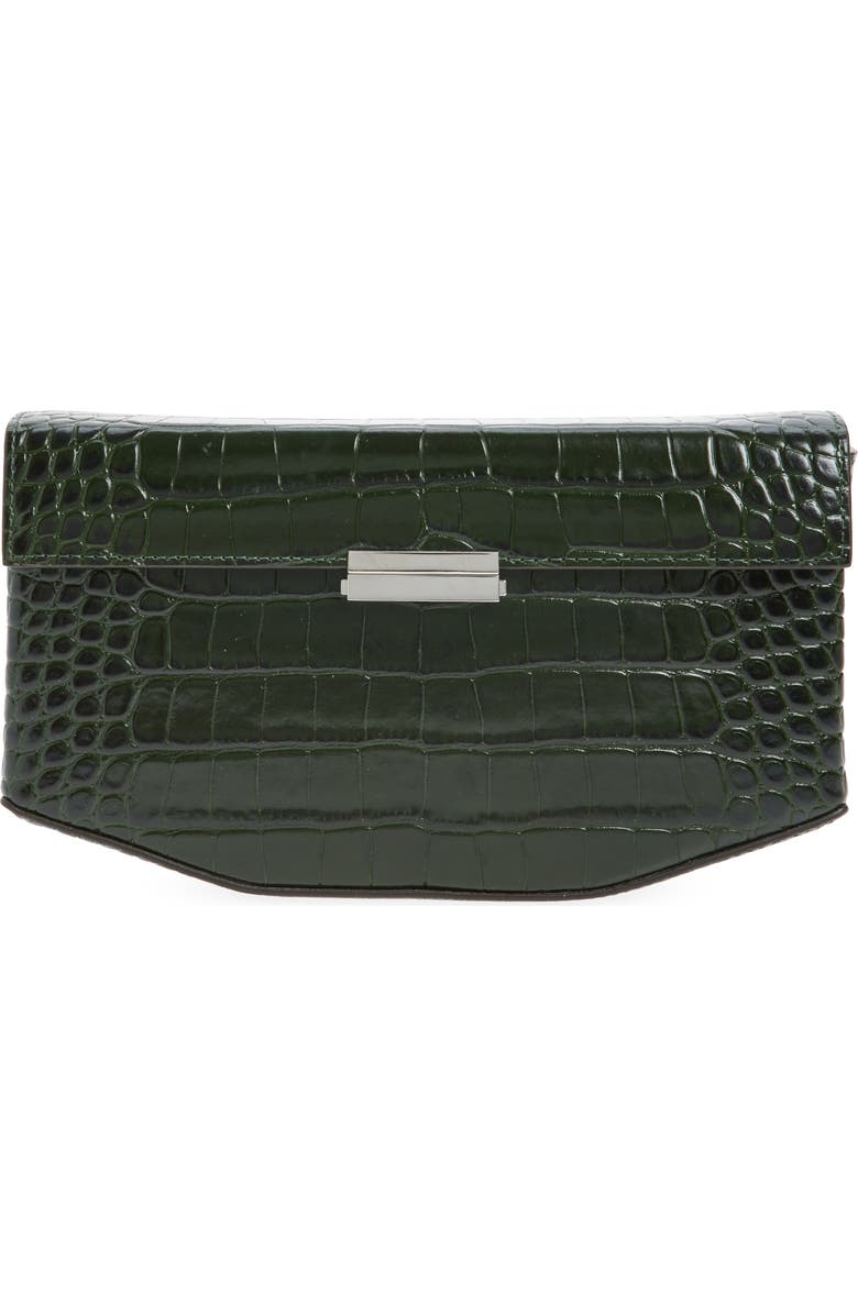 TOTEME Clip Croc Embossed Leather Clutch, Main, color, Dark Green