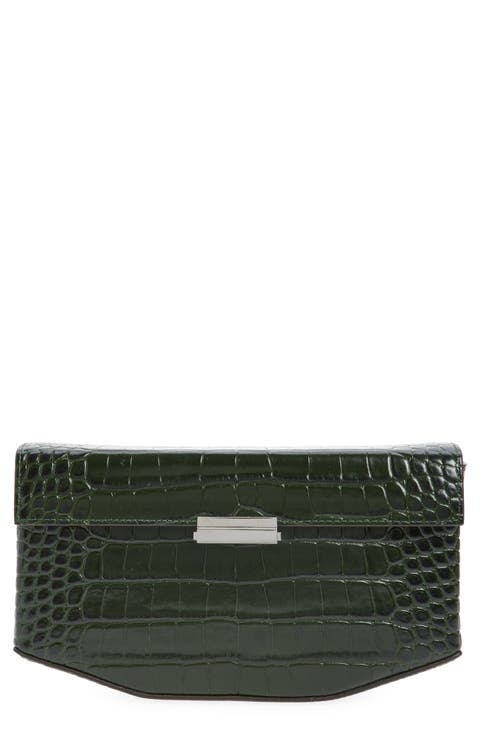 Clip Croc Embossed Leather Clutch