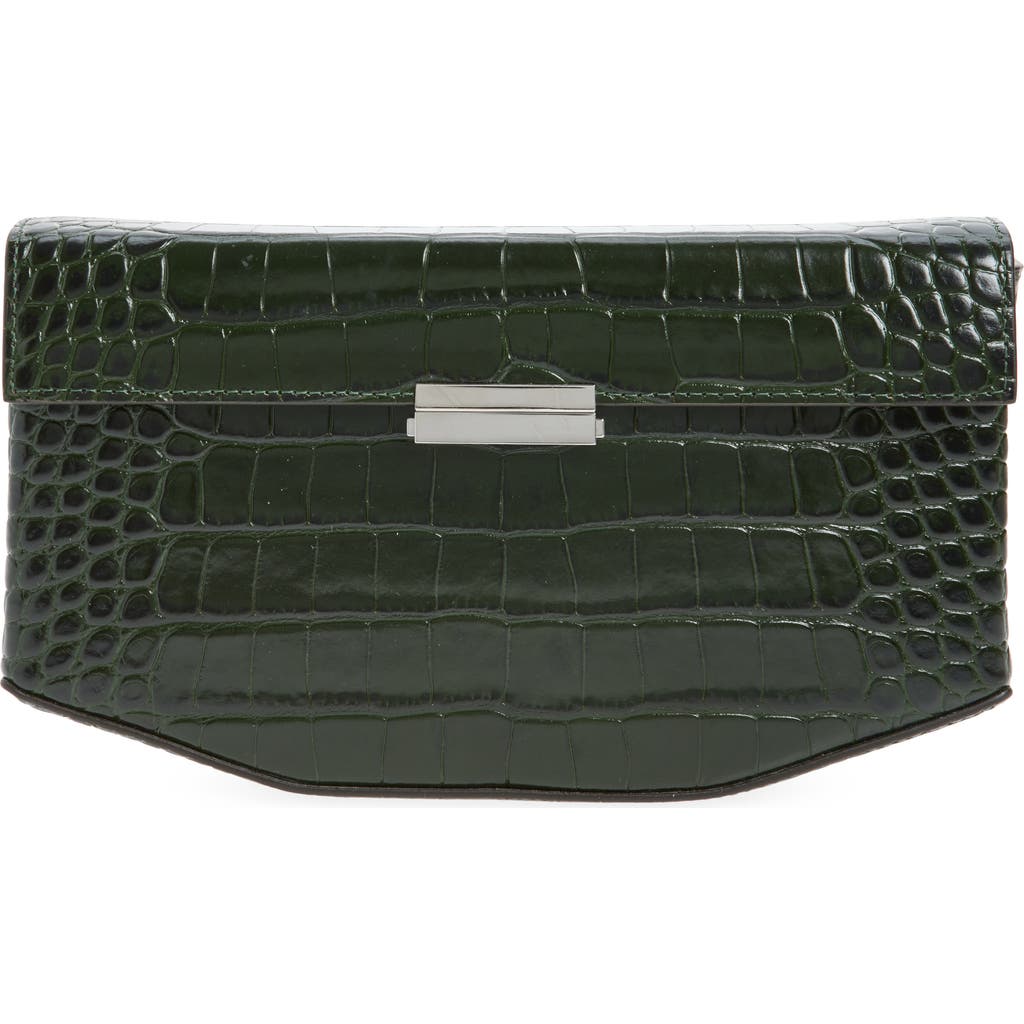 TOTEME Clip Croc Embossed Leather Clutch in Dark Green at Nordstrom