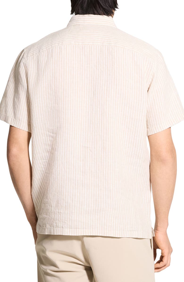 Theory Irving Stripe Short Sleeve Linen Button-Up Shirt, Alternate, color, Chino/ White