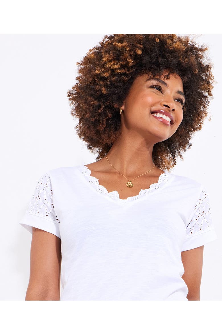 V-Neck Eyelet Tee, Alternate, color, WHITE