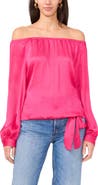 Vince Camuto Off the Shoulder Tie Hem Long Sleeve Top