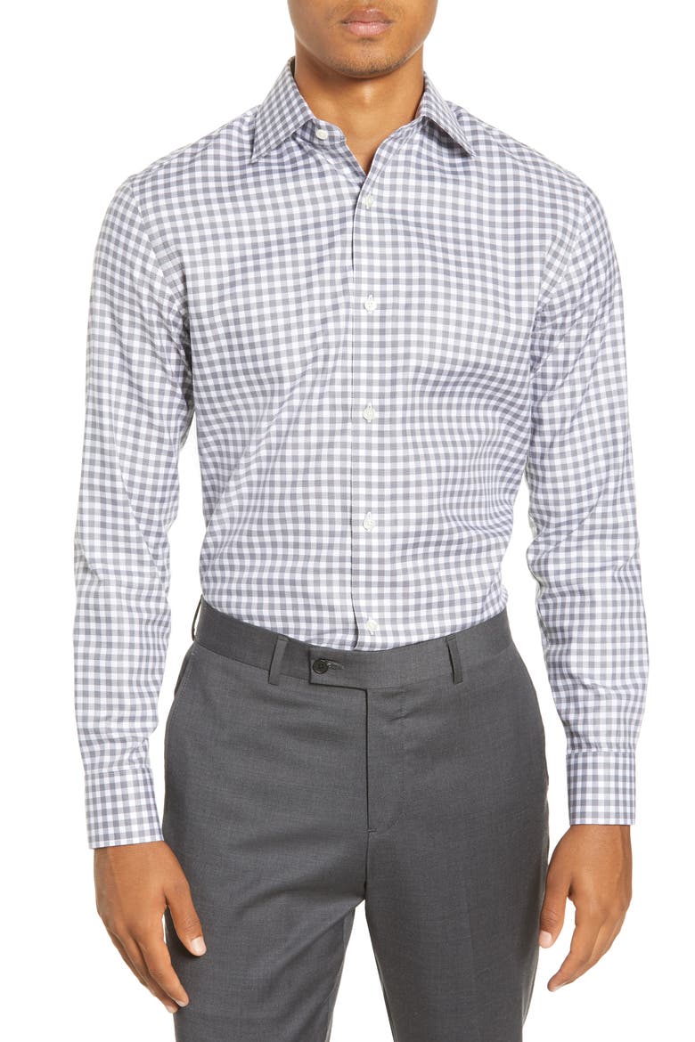 Slim Fit Check Dress Shirt, Main, color, TEXTURE CARBON