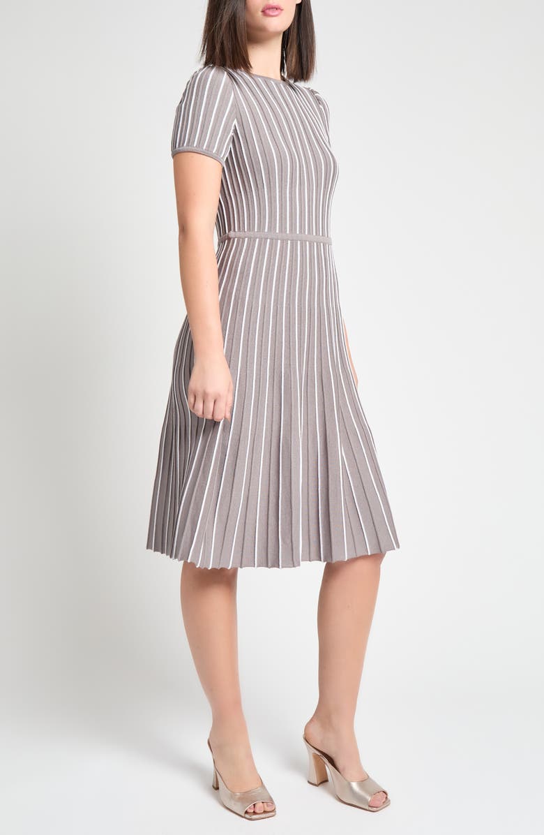 Ming Wang Modern Fit Stripe A-Line Knit Dress, Alternate, color, Mink/ White