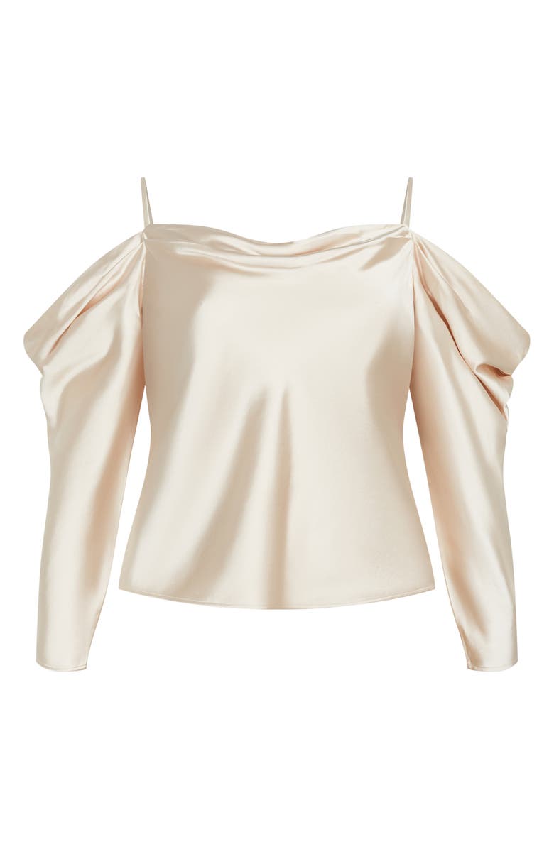 City Chic Keyla Cowl Neck Cold Shoulder Satin Top, Alternate, color, Cream