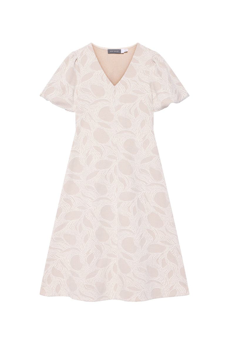 Jacquard Puff Sleeve Midi Dress, Alternate, color, Cream