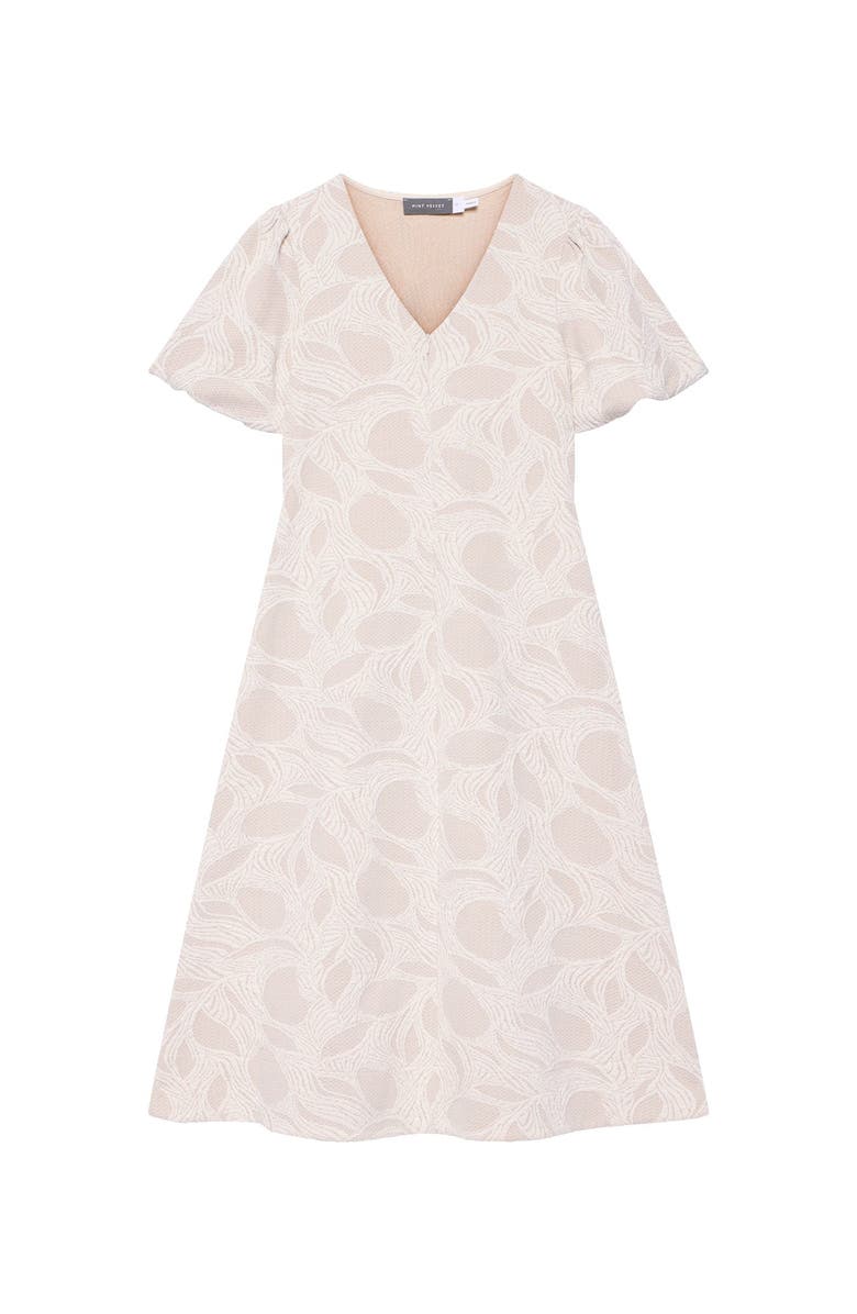 MINT VELVET Jacquard Puff Sleeve Midi Dress, Alternate, color, Cream