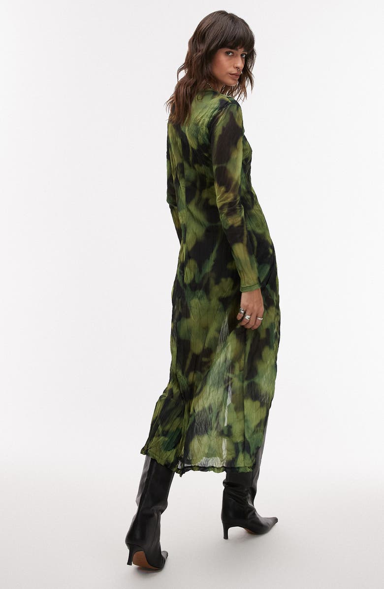 Topshop Blurred Floral Long Sleeve Mesh Midi Dress, Alternate, color, 