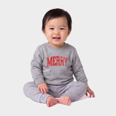 Merry Arched Distressed Crew Fleece Sweatshirt Baby