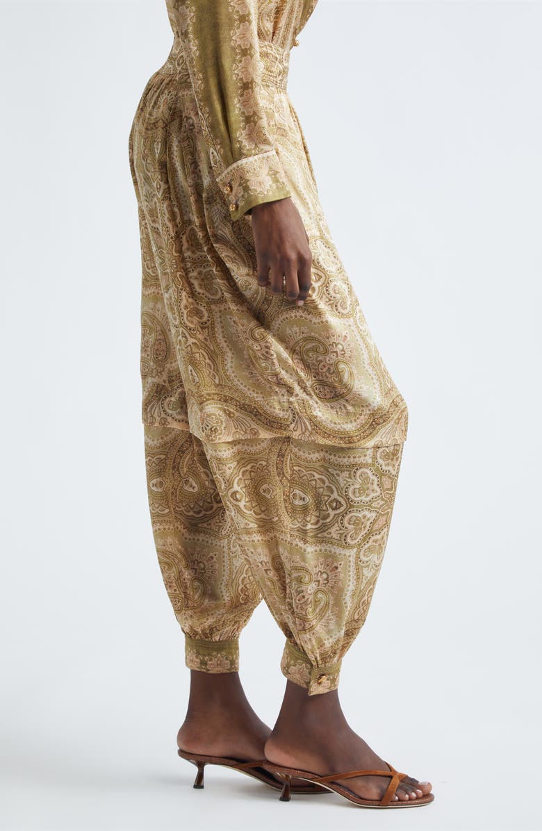 Zimmermann Kindred Spirit Luna Silk Satin Harem Pants, Alternate, color, Olive Perla Paisley