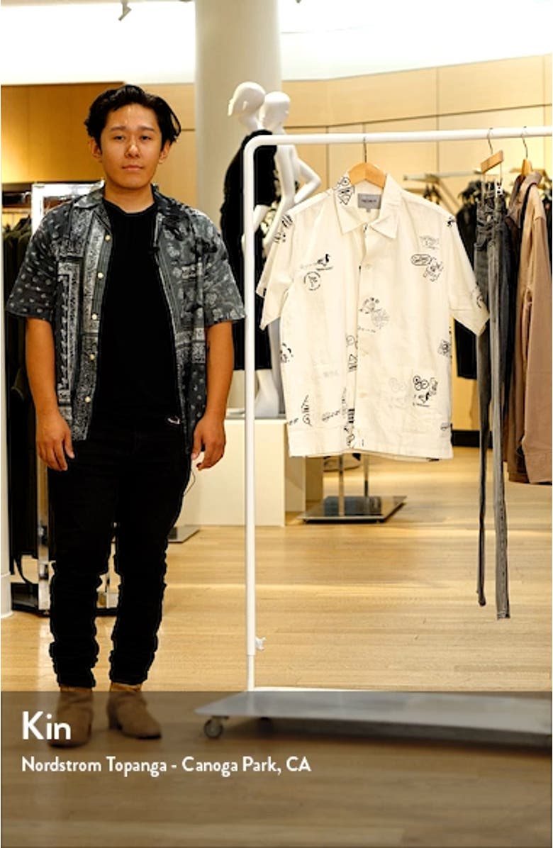 Stamp Short Sleeve Cotton & Linen Button-Up Shirt, sales video thumbnail