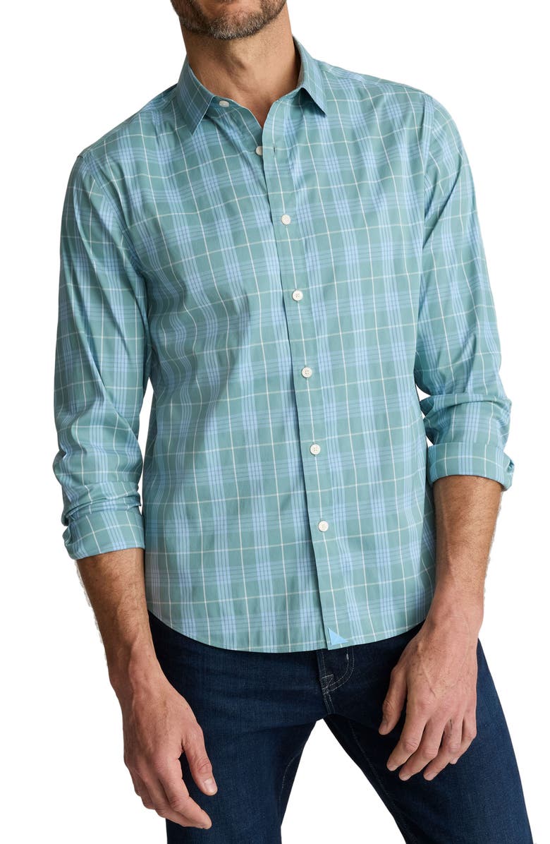 UNTUCKit Lancaster Plaid Performance Button-Up Shirt, Main, color, Green Blue