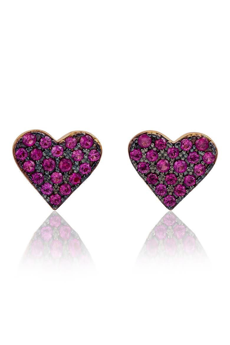 Pavé Cubic Zirconia Heart Stud Earrings, Main, color, RED