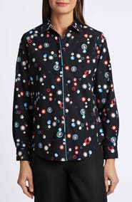 Foxcroft Charlie Circle Print Cotton Button-Up Shirt