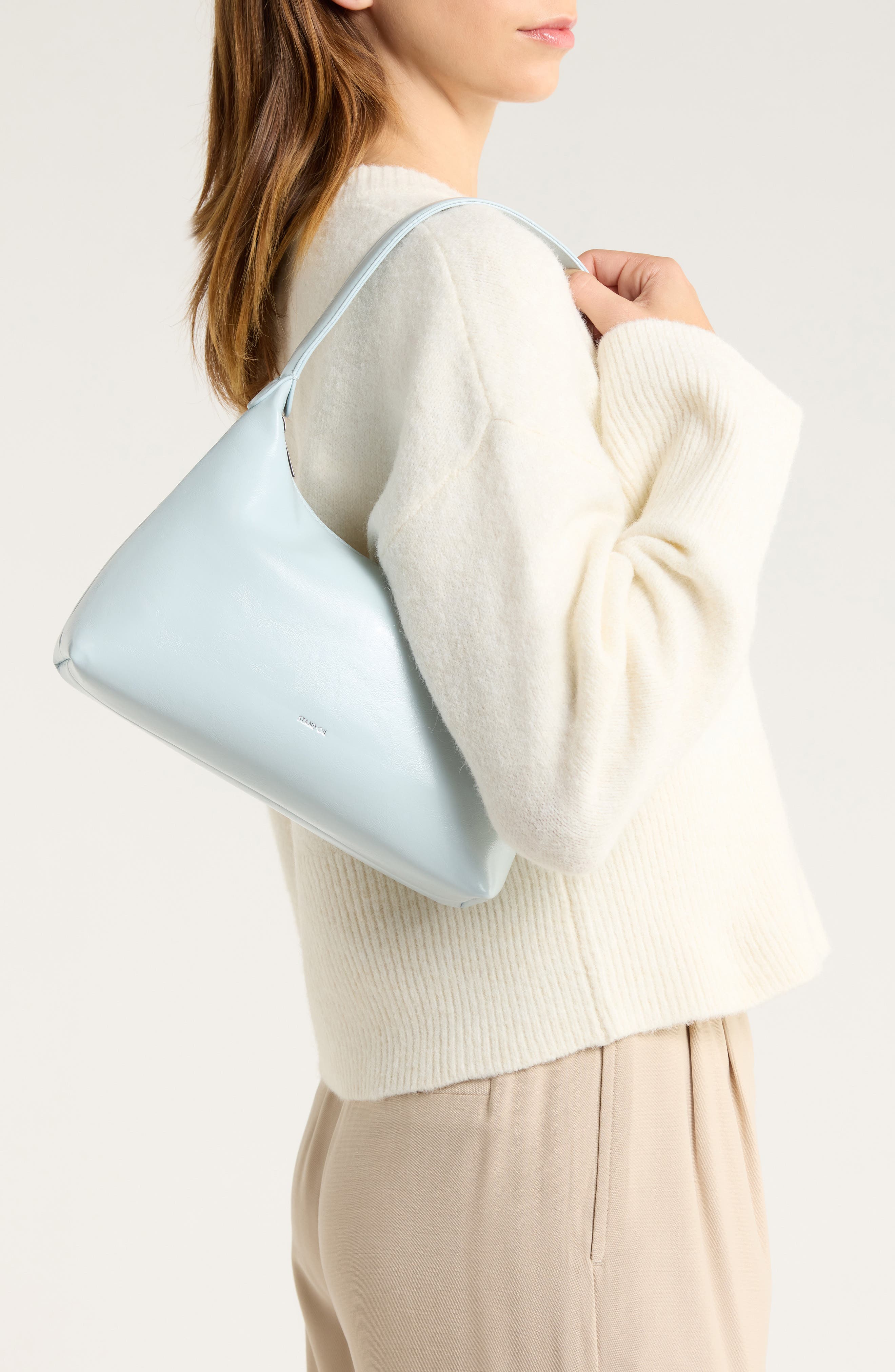 Plump Faux Leather Shoulder Bag, Alternate, color, POWDER BLUE