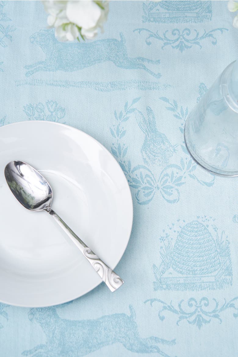 Bunny Rabbit Blue Jacquard Easter Tablecloth Topper 54" x 54", Alternate, color, Blue