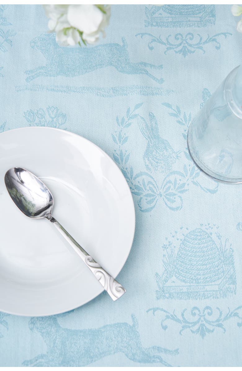 C&F Home Bunny Rabbit Blue Jacquard Easter Tablecloth Topper 54" x 54", Alternate, color, Blue