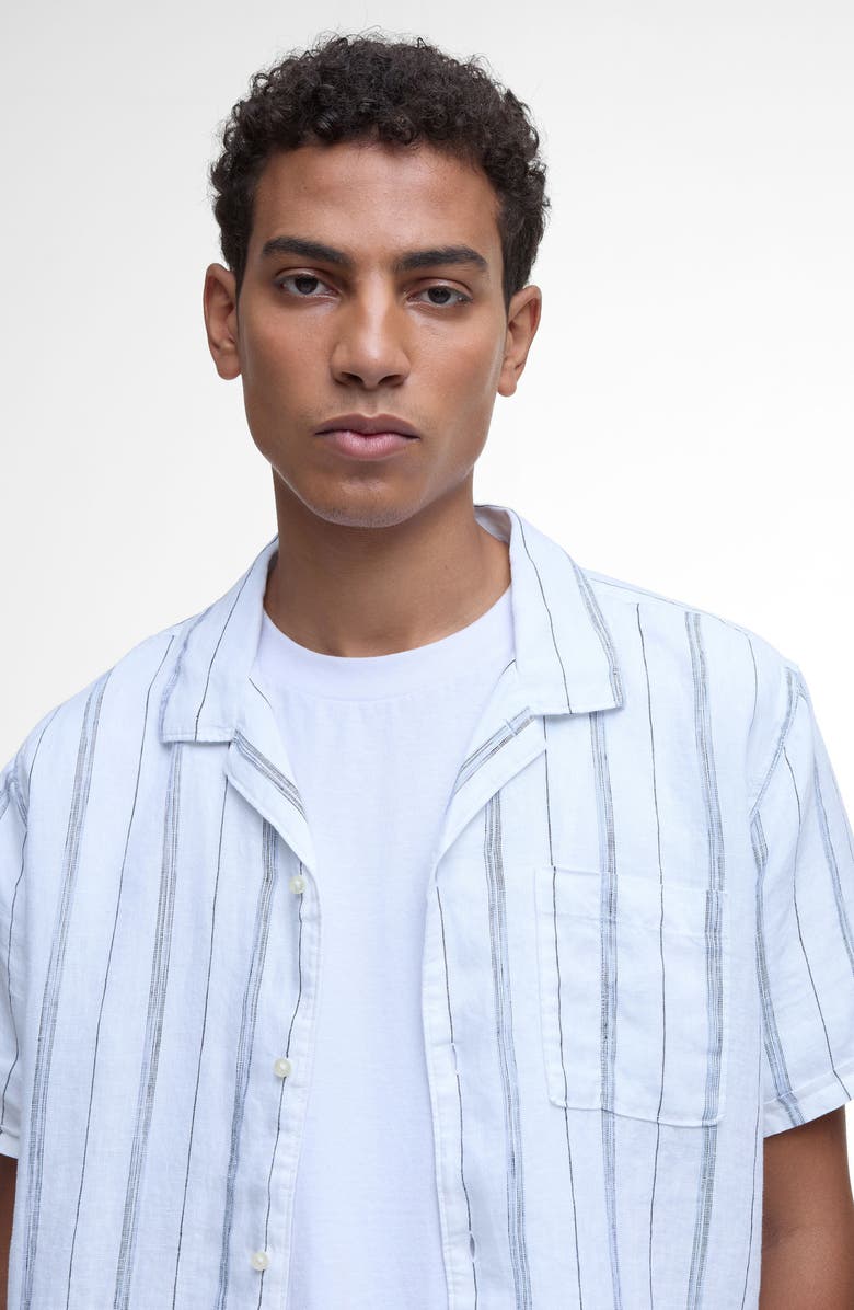 Barbour Garnock Stripe Cotton & Linen Camp Shirt, Alternate, color, White