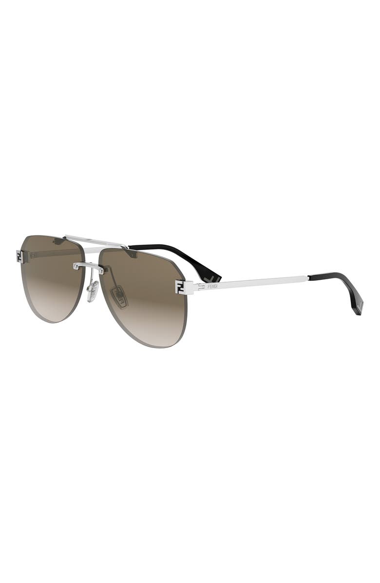 Fendi 'Fendi Sky 61mm Pilot Sunglasses, Alternate, color, Shiny Palladium / Brown