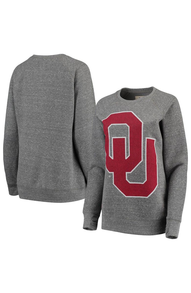PRESSBOX Women's Pressbox Heathered Gray Oklahoma Sooners Big Team Logo Knobi Fleece Tri-Blend Crew Neck Sweatshirt, Main, color, Heather Gray