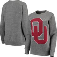 PRESSBOX Women's Pressbox Heathered Gray Oklahoma Sooners Big Team Logo Knobi Fleece Tri-Blend Crew Neck Sweatshirt