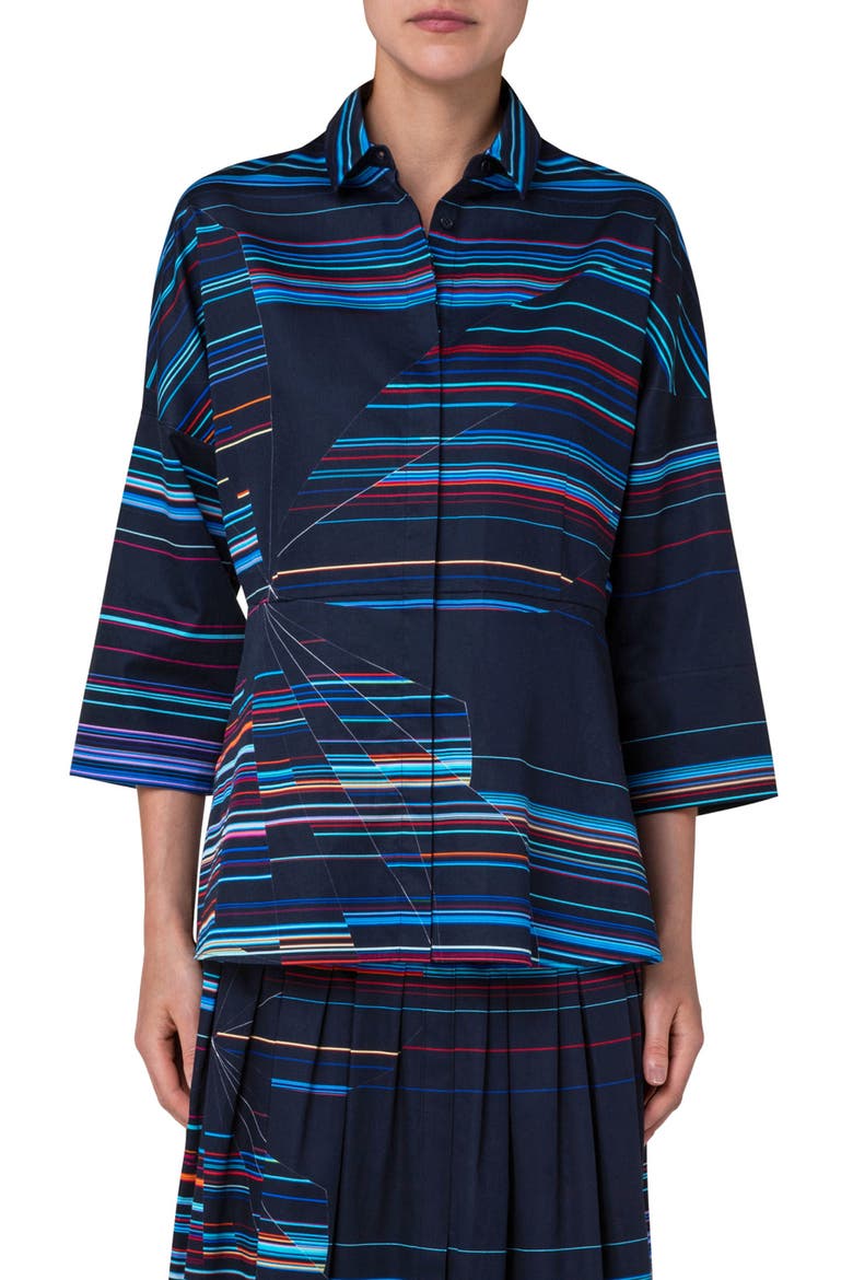 Matrix Flower Print Sateen Shirt, Main, color, NAVY-MULTI