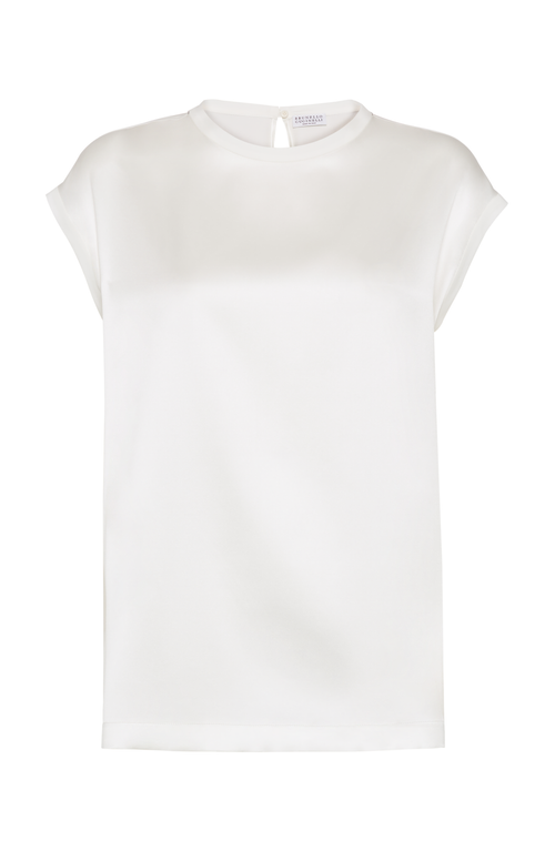 Brunello Cucinelli Silk Satin Top In White