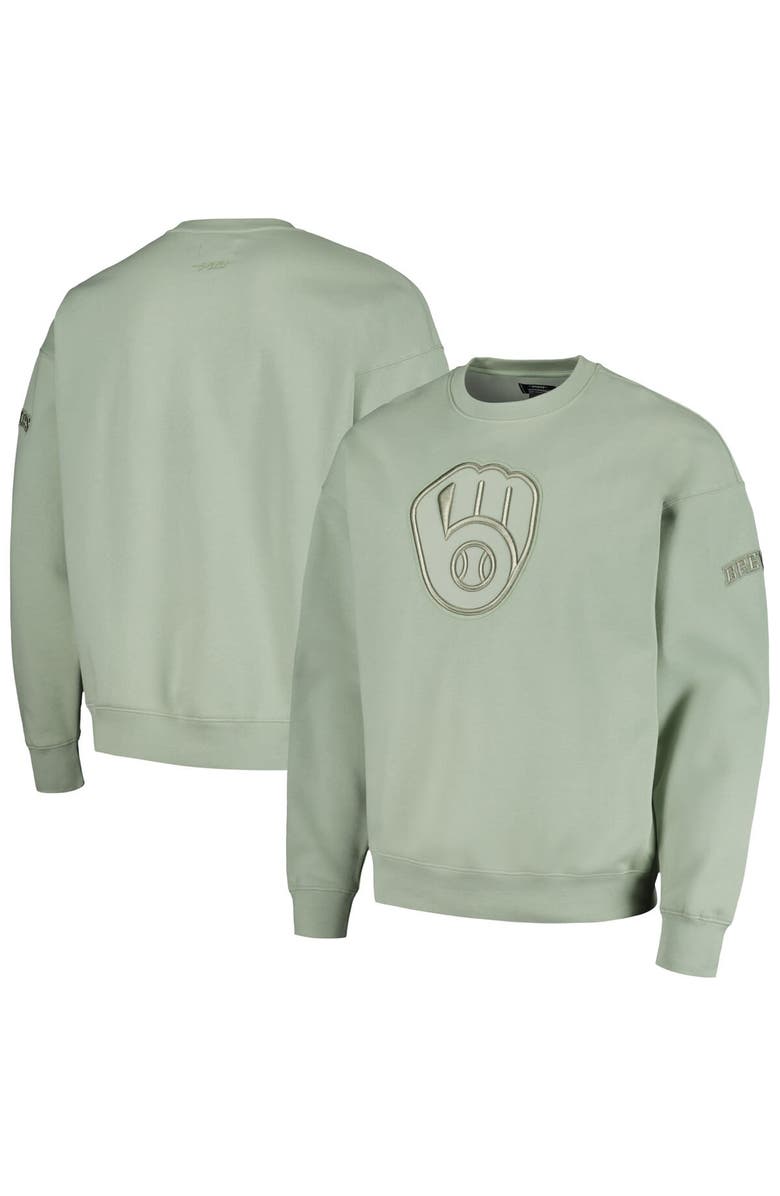 PRO STANDARD Men's Pro Standard Green Milwaukee Brewers Neutral Drop Shoulder Pullover Sweatshirt, Main, color, 