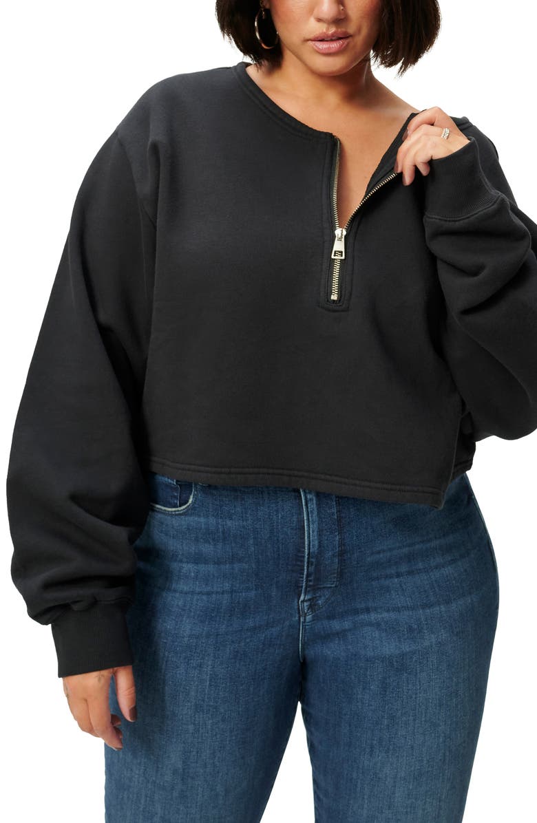 Good American Collarless Half Zip Sweatshirt, Alternate, color,