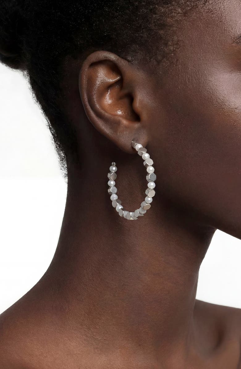 AREA STARS Elisa Bead Hoop Earrings, Alternate, color, Silver, White