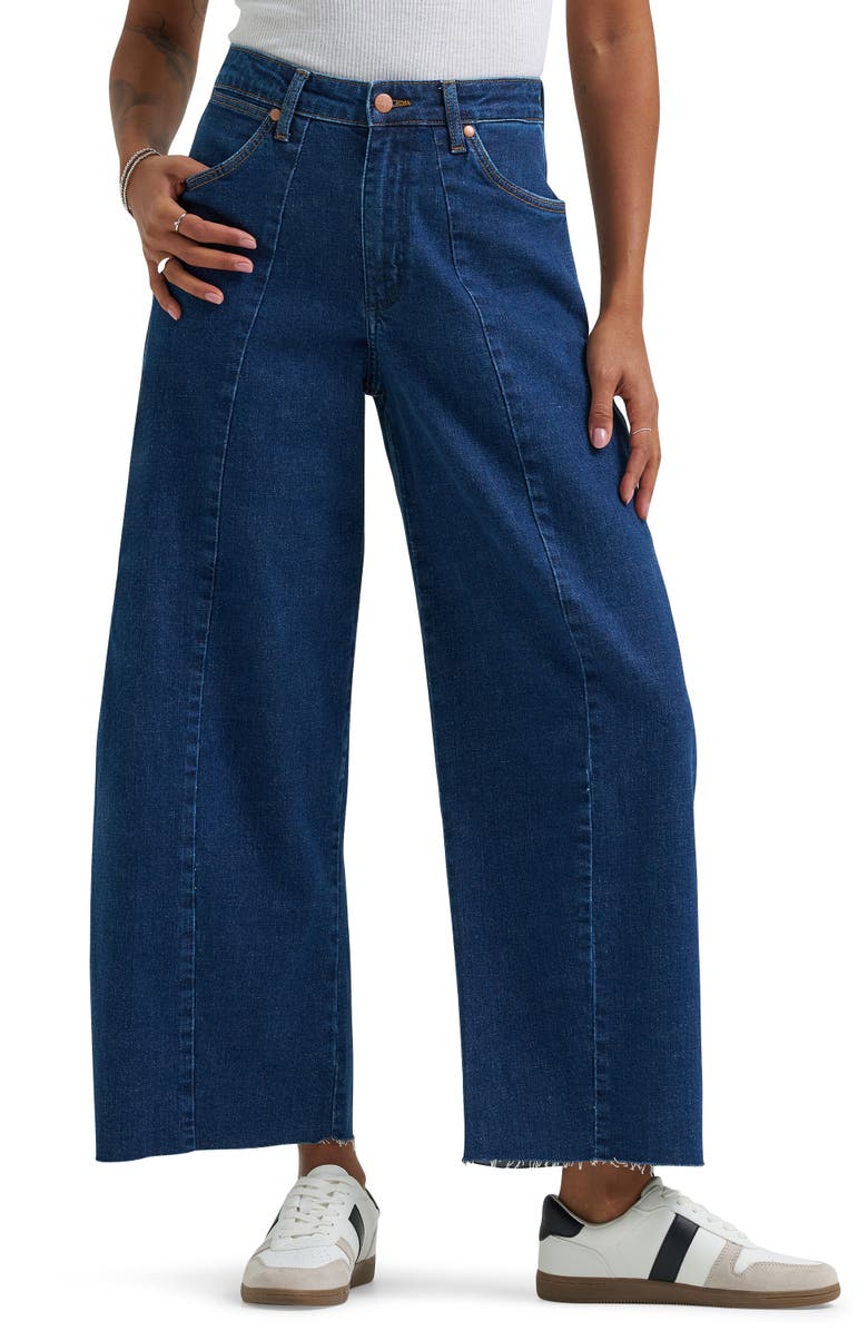 Wrangler Cowboy Raw Hem Seamed High Waist Ankle Barrel Jeans, Main, color, 