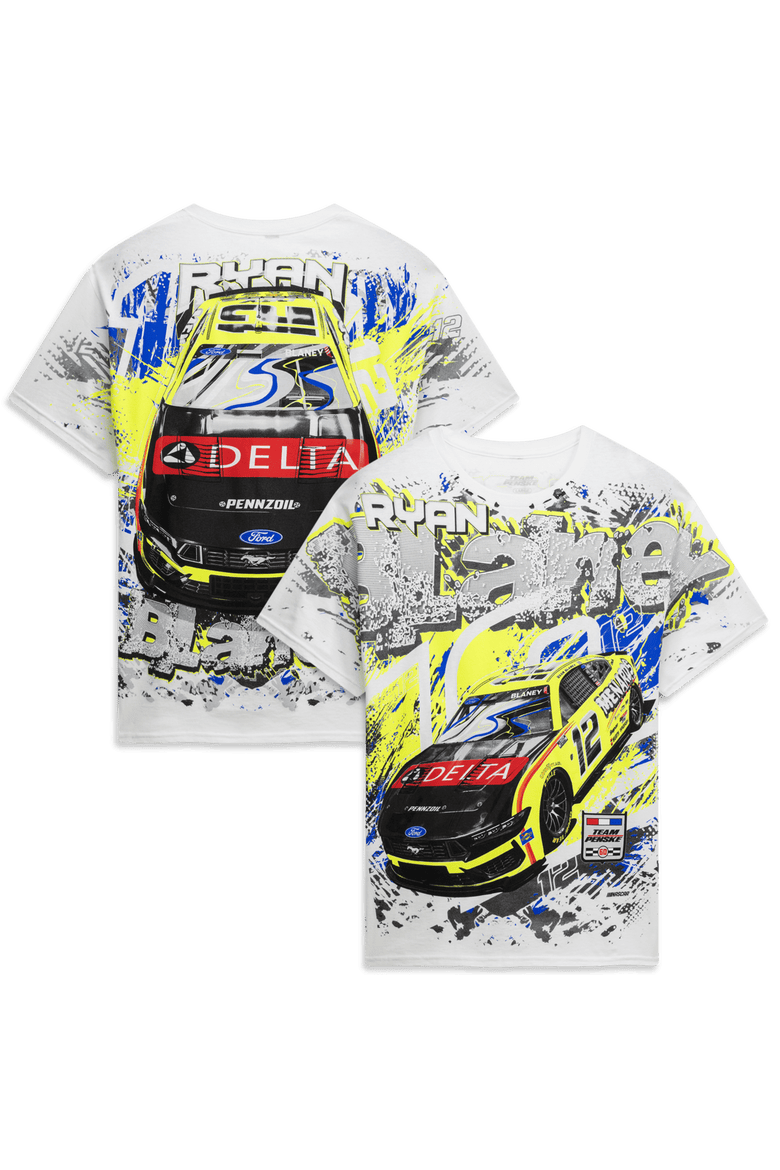 Men's Classic Ink White Ryan Blaney #12 Delta Total Print T-Shirt, Main, color, White