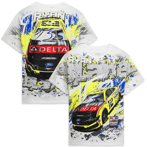 Men's Classic Ink White Ryan Blaney #12 Delta Total Print T-Shirt