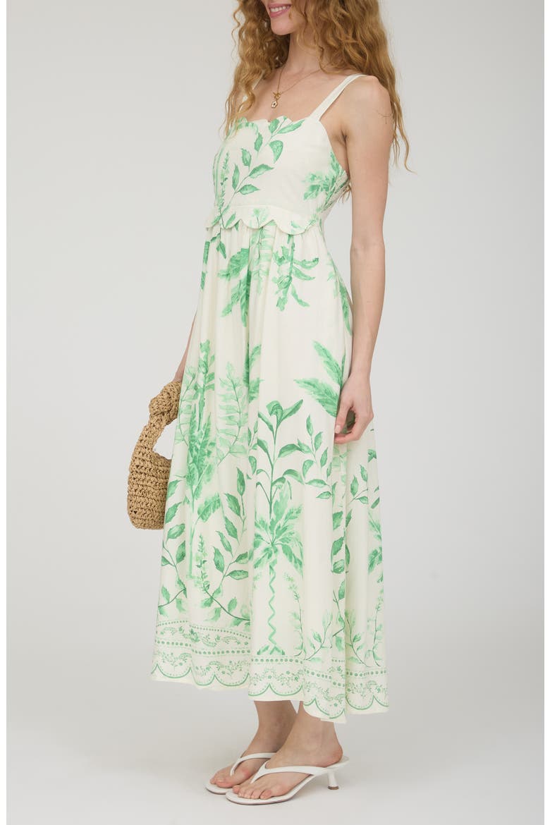 Scallop Trim Midi Dress, Alternate, color, IVORY/ GREEN